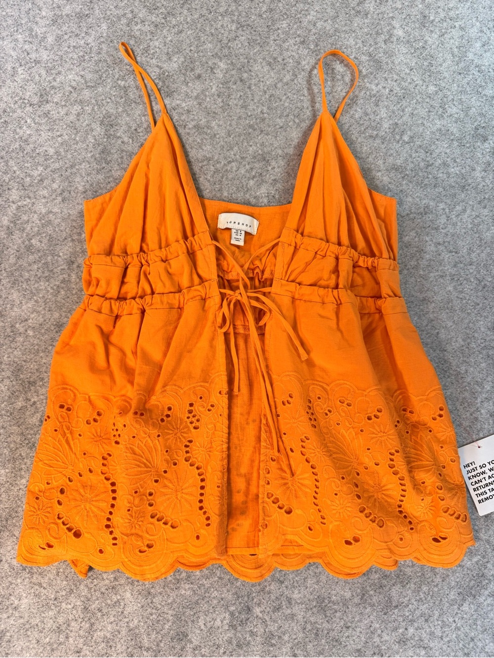 NWT Topshop Orange Eyelet Tie Front Babydoll Cami Tank Top Size 4